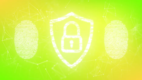 Animation-of-padlock-icon-and-fingerprint-over-green-background