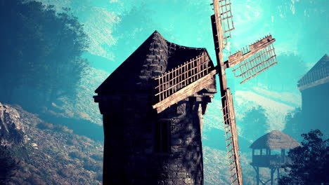 paisaje de fantasía con un viejo molino de viento