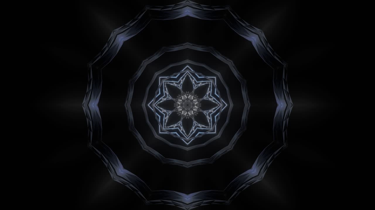 Abstract Kaleidoscope Patterns with Glowing Neon Light