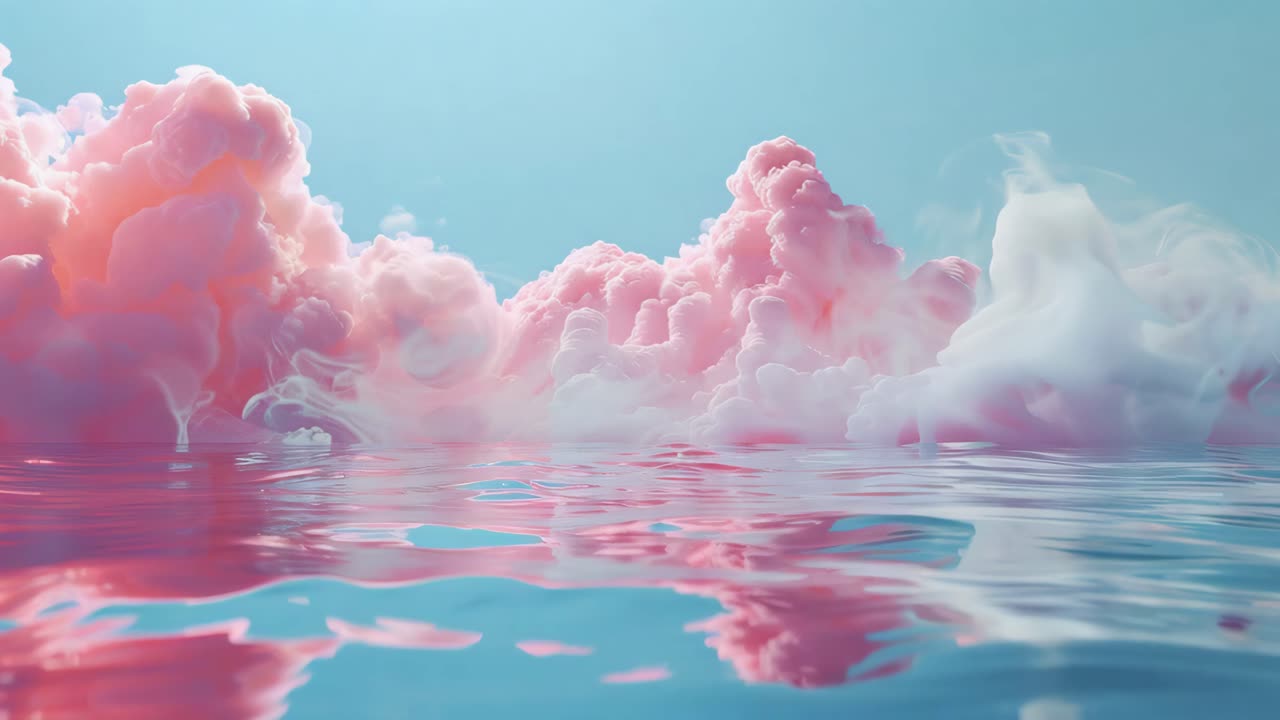 Pink and White Clouds Over Water