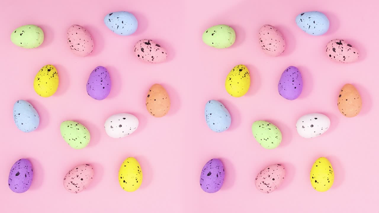 Pastel pink theme full with moving Easter eggs. Stop motion