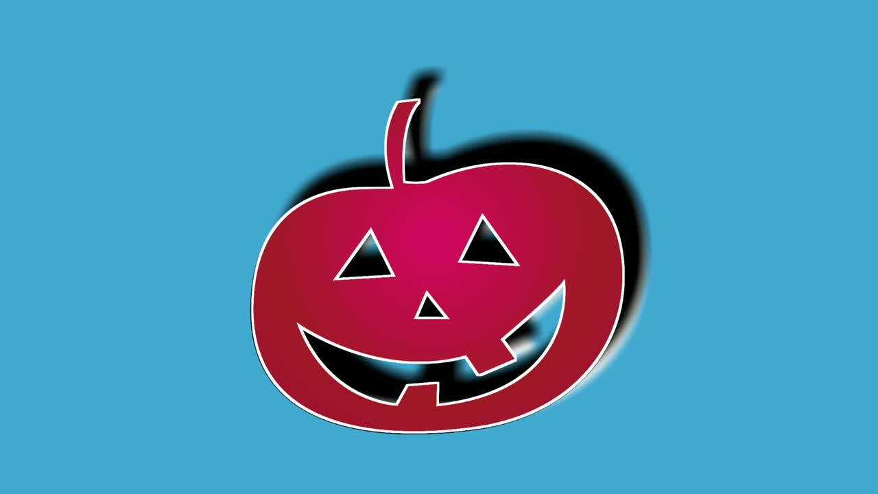 빨간색과 검은색 무서운 호박 할로윈 기호 애니메이션 파란색 배경 비디오 요소에 드롭 다운 모션 그래픽