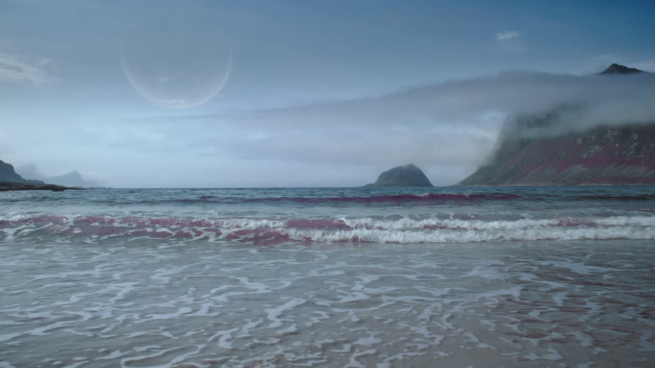 Alien Landscape with planet on the sky