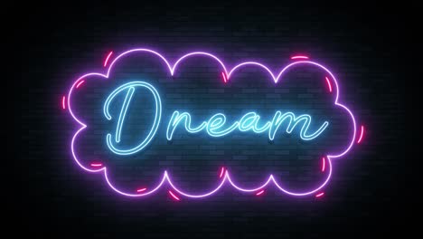 neon sign flickering with the word "dream"