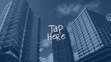 animación de toque aquí texto con líneas sobre el paisaje urbano moderno