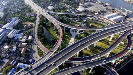 aerial view of bangkok busy highway taken in afternoon