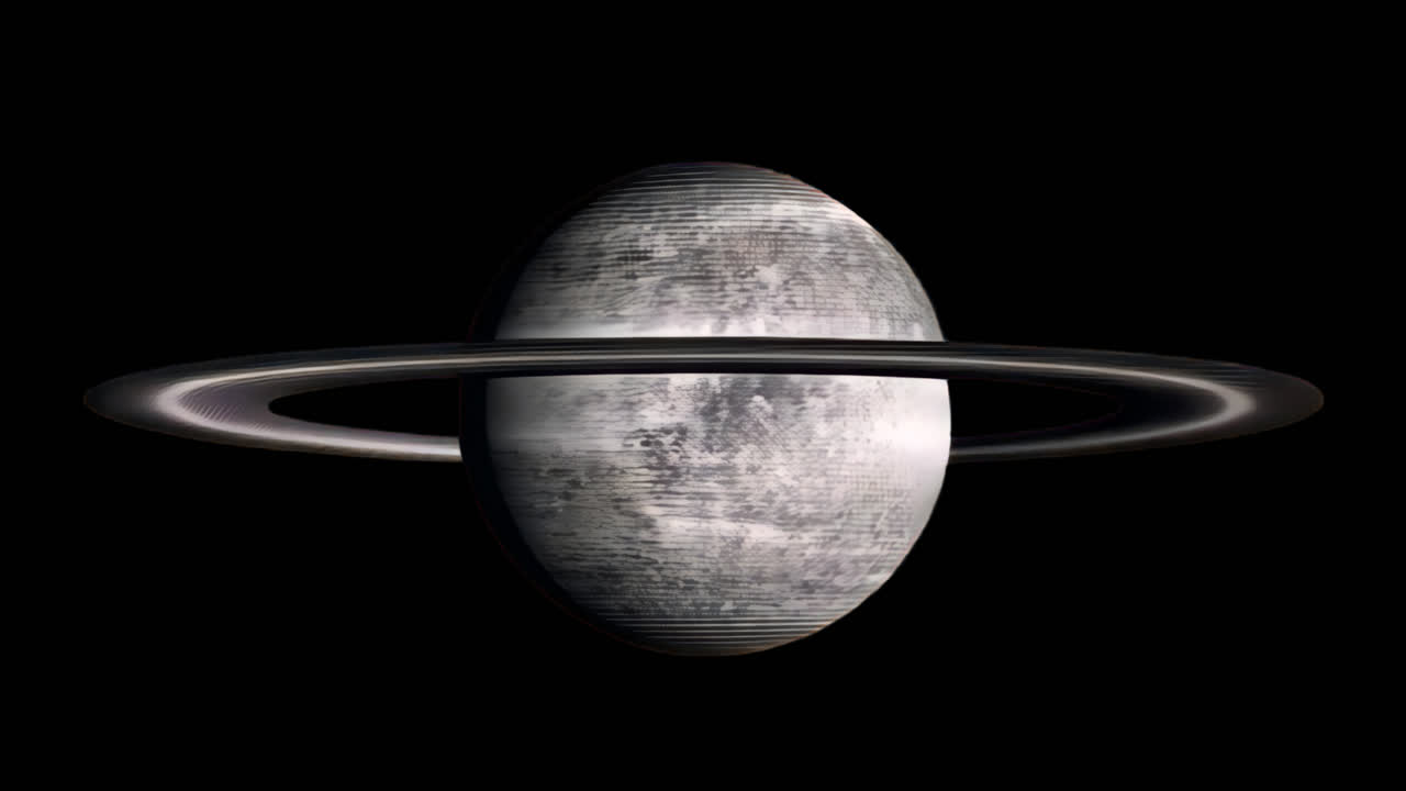 Saturn's rings in space animation isolated asset, transparent 4K video, alpha channel, ProRes 4444