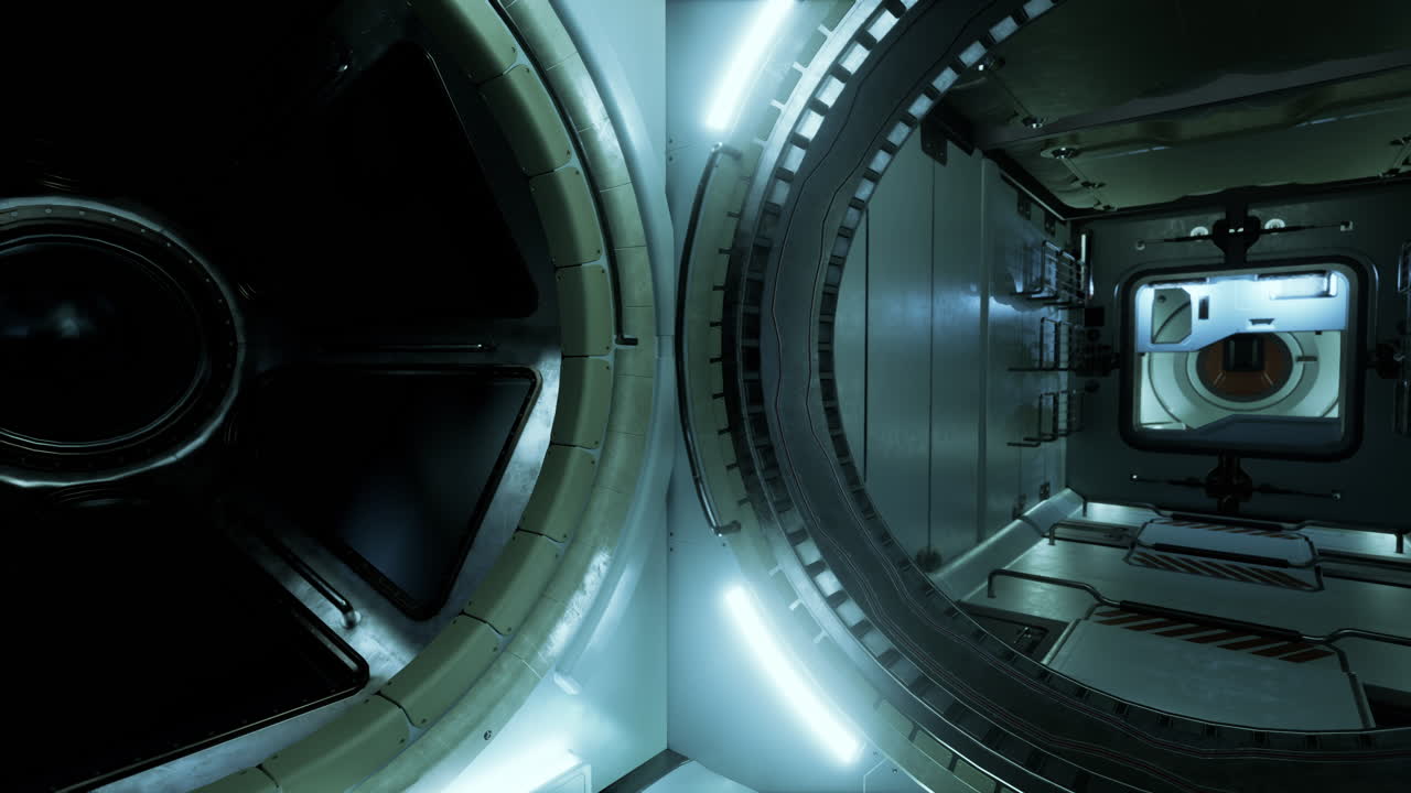 원형 문으로 된 우주선 내부