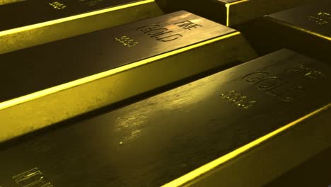 realistic golden bullions laying in rows with bright reflections seamless loop 3d animation of gold bars