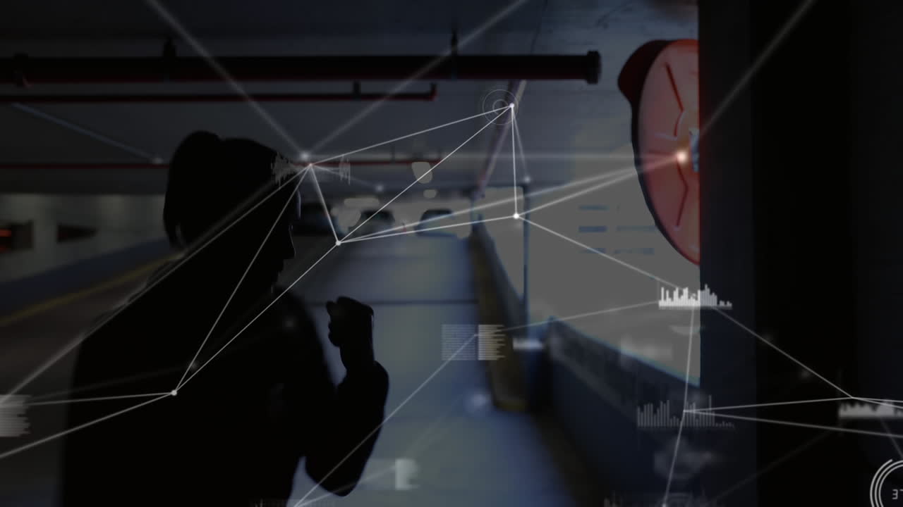 puntos de red conectados con la mujer que trabaja