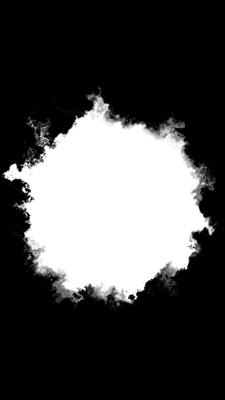 Transizione a nuvola di fumo monocromatica: centro nero, area bianca, bordi di inchiostro grezzi e organico alla deriva