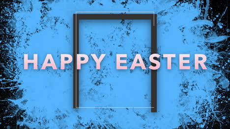 feliz pascua con salpicaduras de arte azul en el gradiente negro