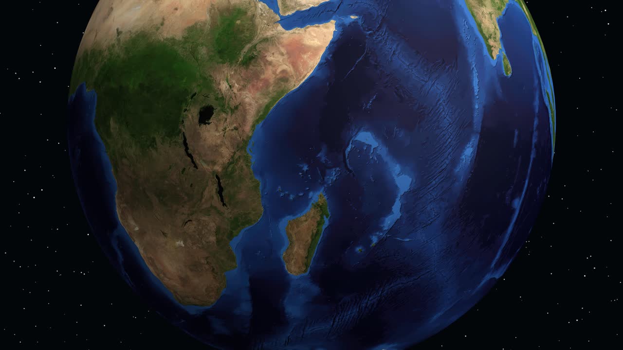 Un'animazione digitale zooma dallo spazio esterno a un marcatore di posizione specifico a Ndola, Zambia.