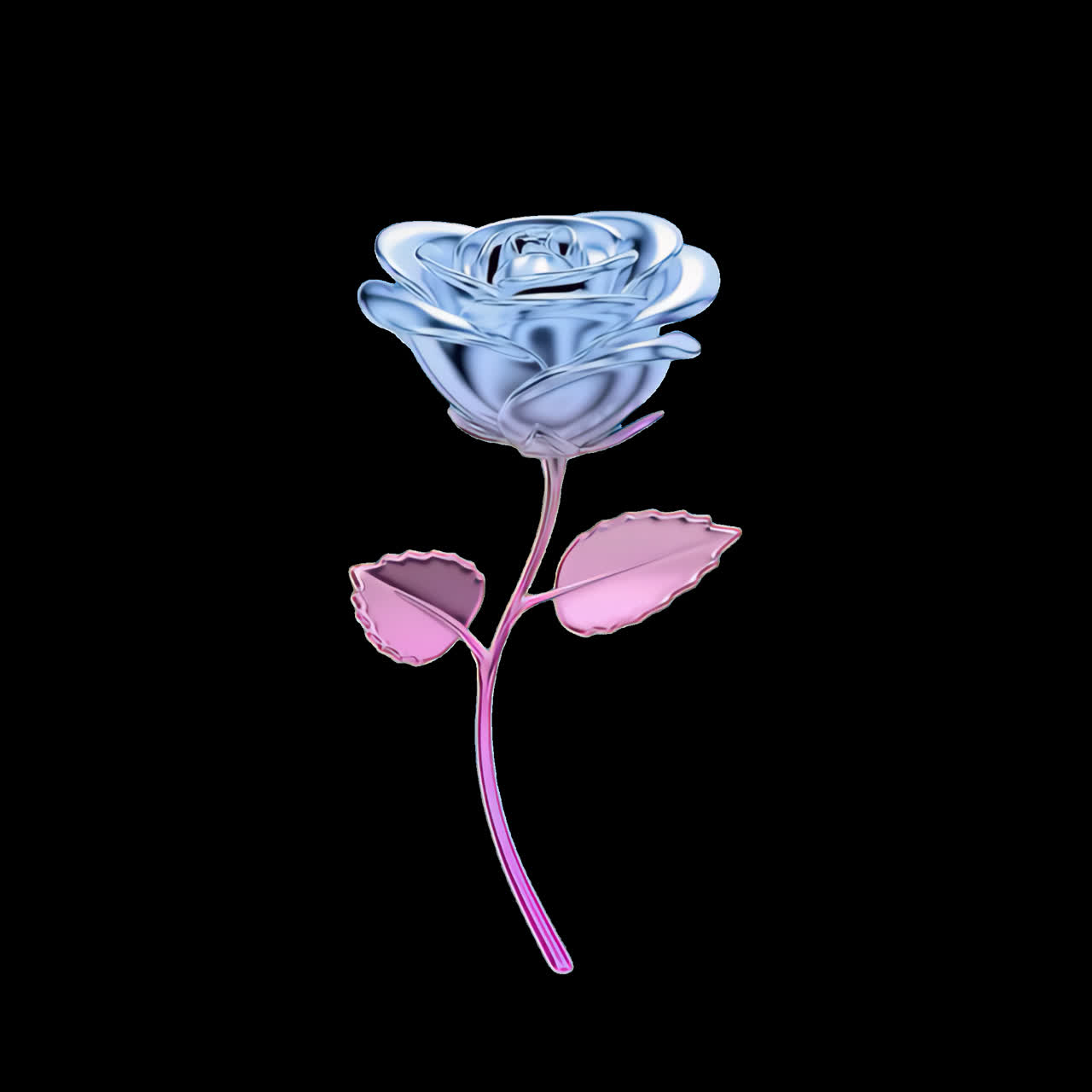 Elegant metallic rose art animation isolated asset, transparent 4K video, alpha channel, ProRes 4444