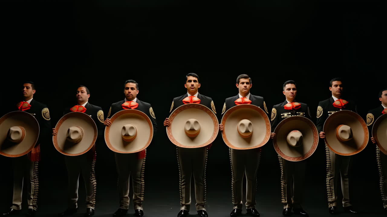 Mariachi Men Posing with Sombreros