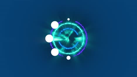 animación de círculos de carga sobre círculos iluminados contra un fondo azul