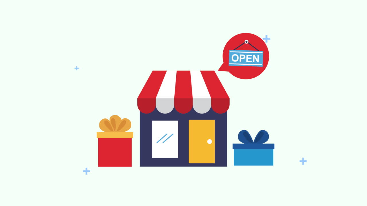 edificio de la tienda con los iconos de comercio electrónico