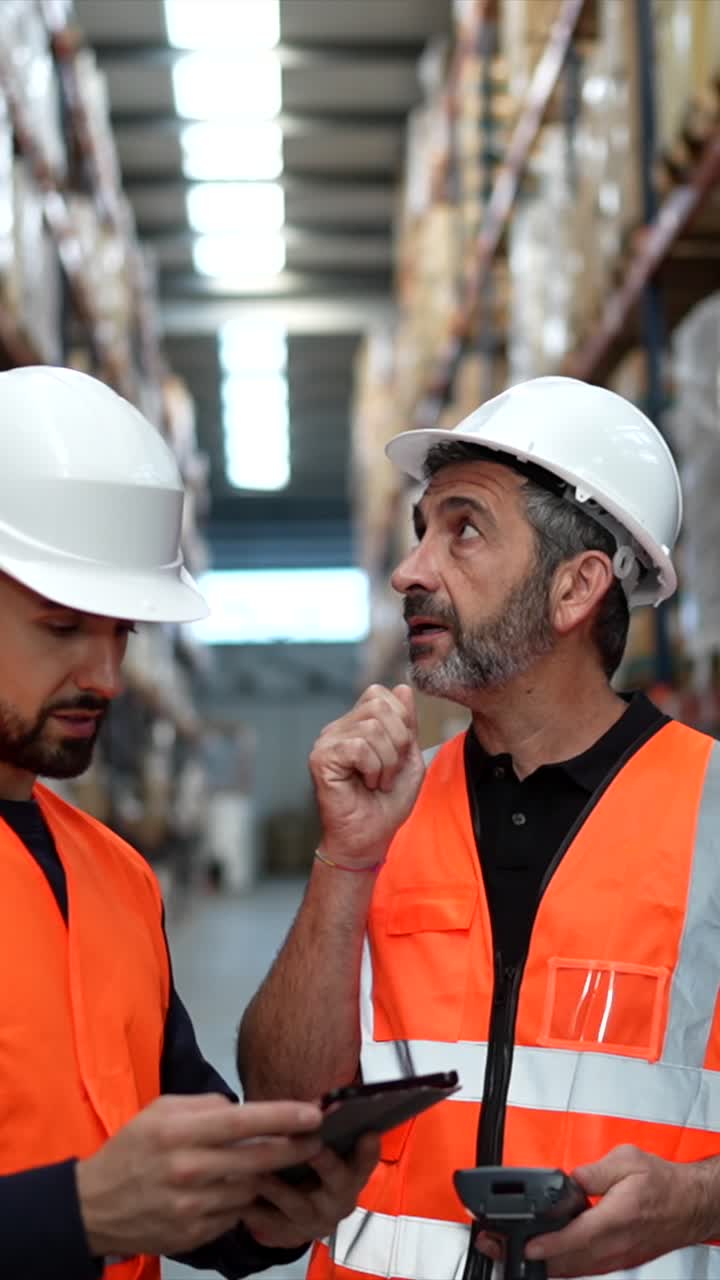 Warehouse workers scanning inventory with a tablet