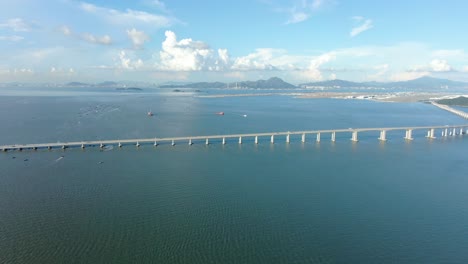 hong kong zhuhai macau bridge on a beautiful day, wide angle aerial view