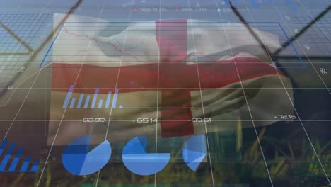 animation of financial data processing over flag of england