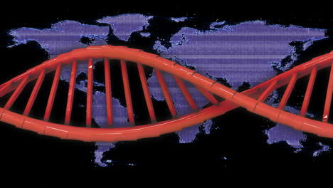 Animation-of-dna-strand-and-data-processing-over-world-map