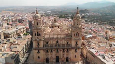 spain jaen cathedral, catedral de jaen, flying shoots of this old church with a drone at 4k 24fps using a nd filter also it can be seen the old town of jaen