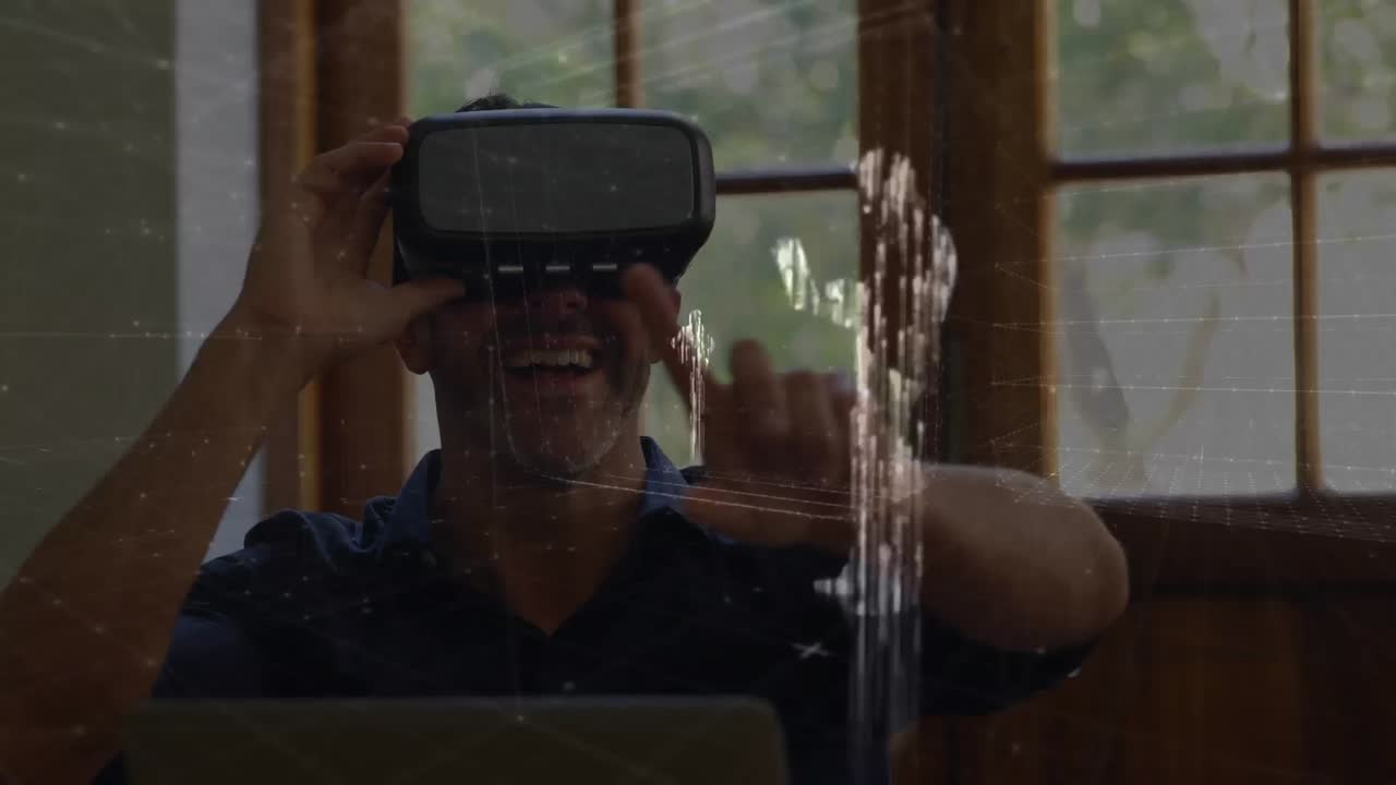 Animation of data processing over businessman working in office