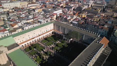 museum of santa chiara in naples, italy - cinematic establishing drone shot