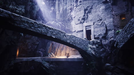 ancient ruins reveal hidden beauty in a secluded cave with sunlight