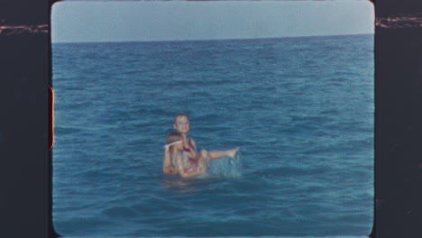 Vintage 8mm Film of People Swimming in the Ocean