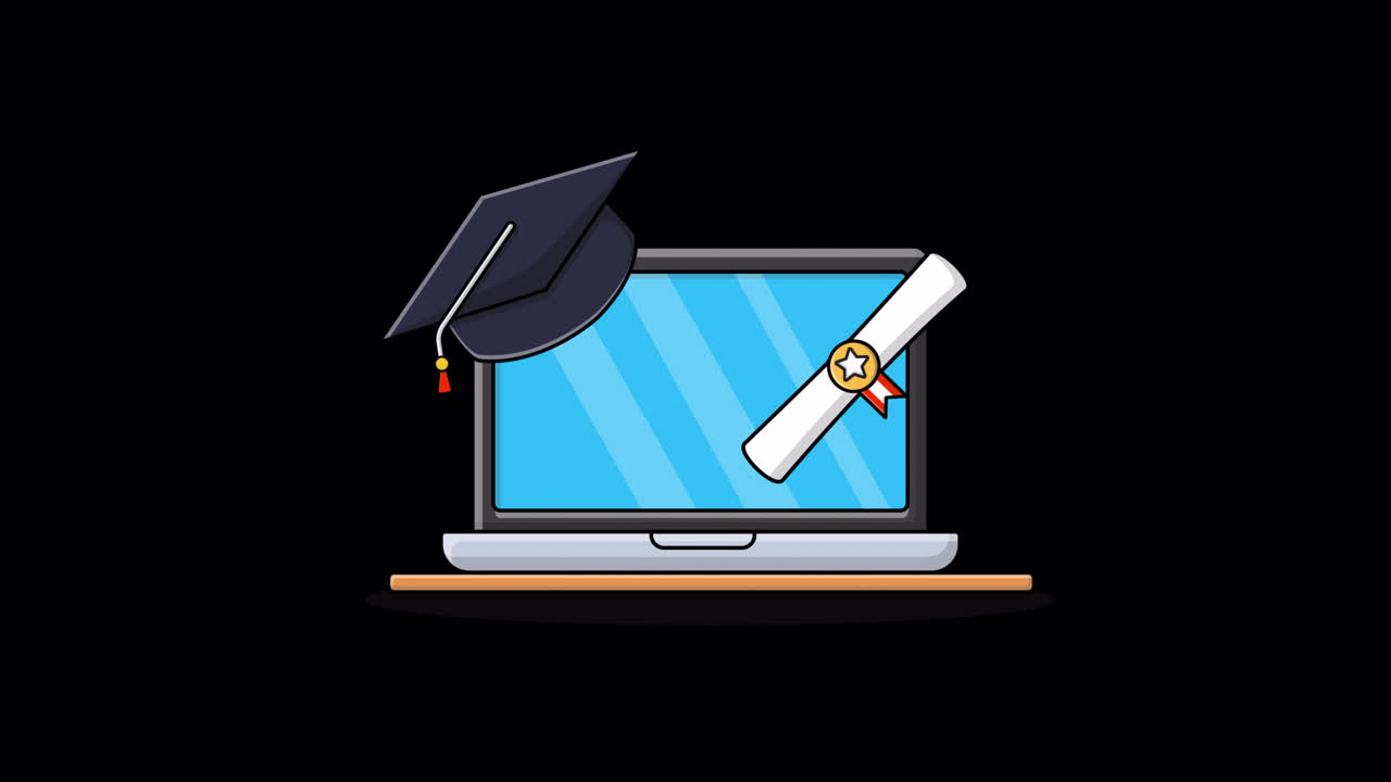 Laptop animato con tocco di laurea e diploma
