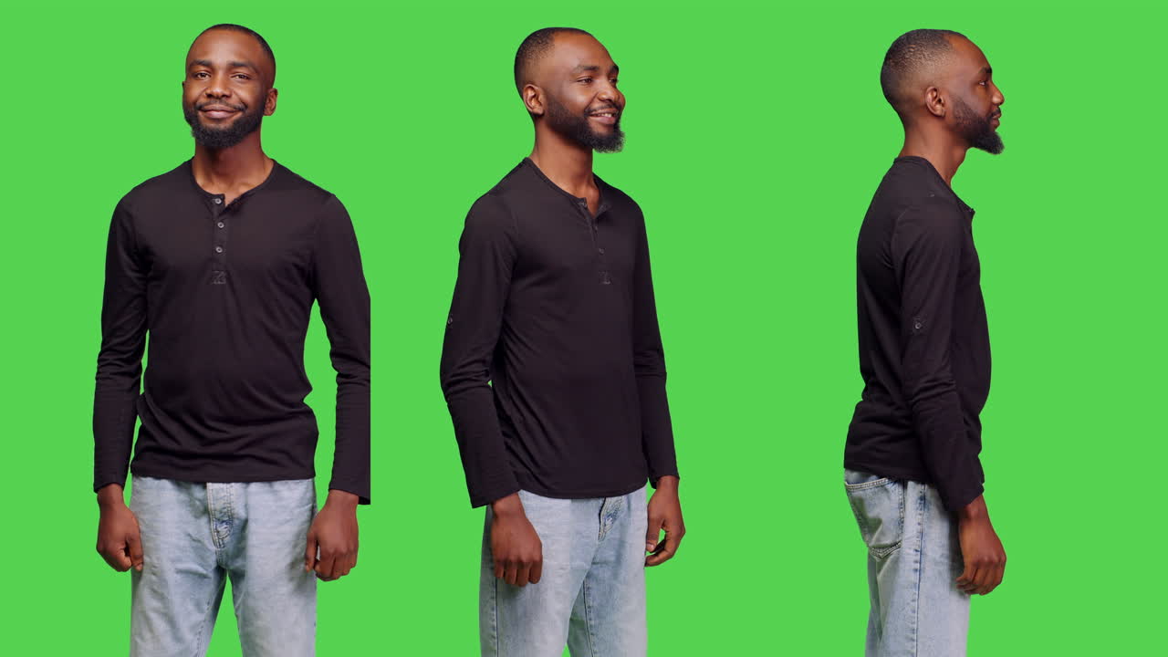 Homem posando em tela verde