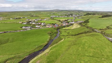 aerial flyover of scenic village