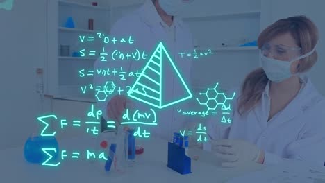 Animación-Del-Procesamiento-De-Datos-Científicos-Sobre-Científicos-Caucásicos-En-Laboratorio