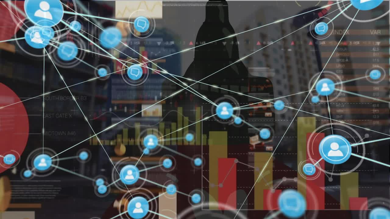 Thème de réseau numérique et d’entrepôts dans un contexte de médias sociaux mondial