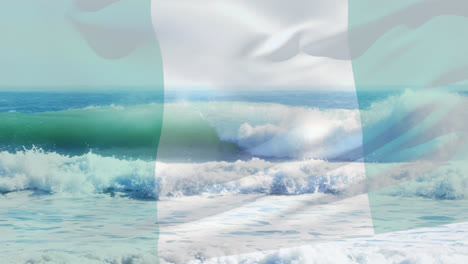 Animation-Der-Flagge-Nigerias,-Die-über-Wellen-Im-Meer-Weht