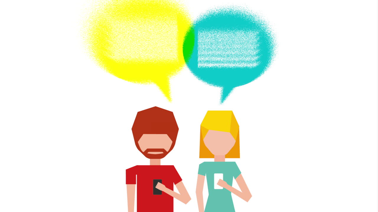 젊은 커플이 스마트폰으로 채팅하고 있습니다.