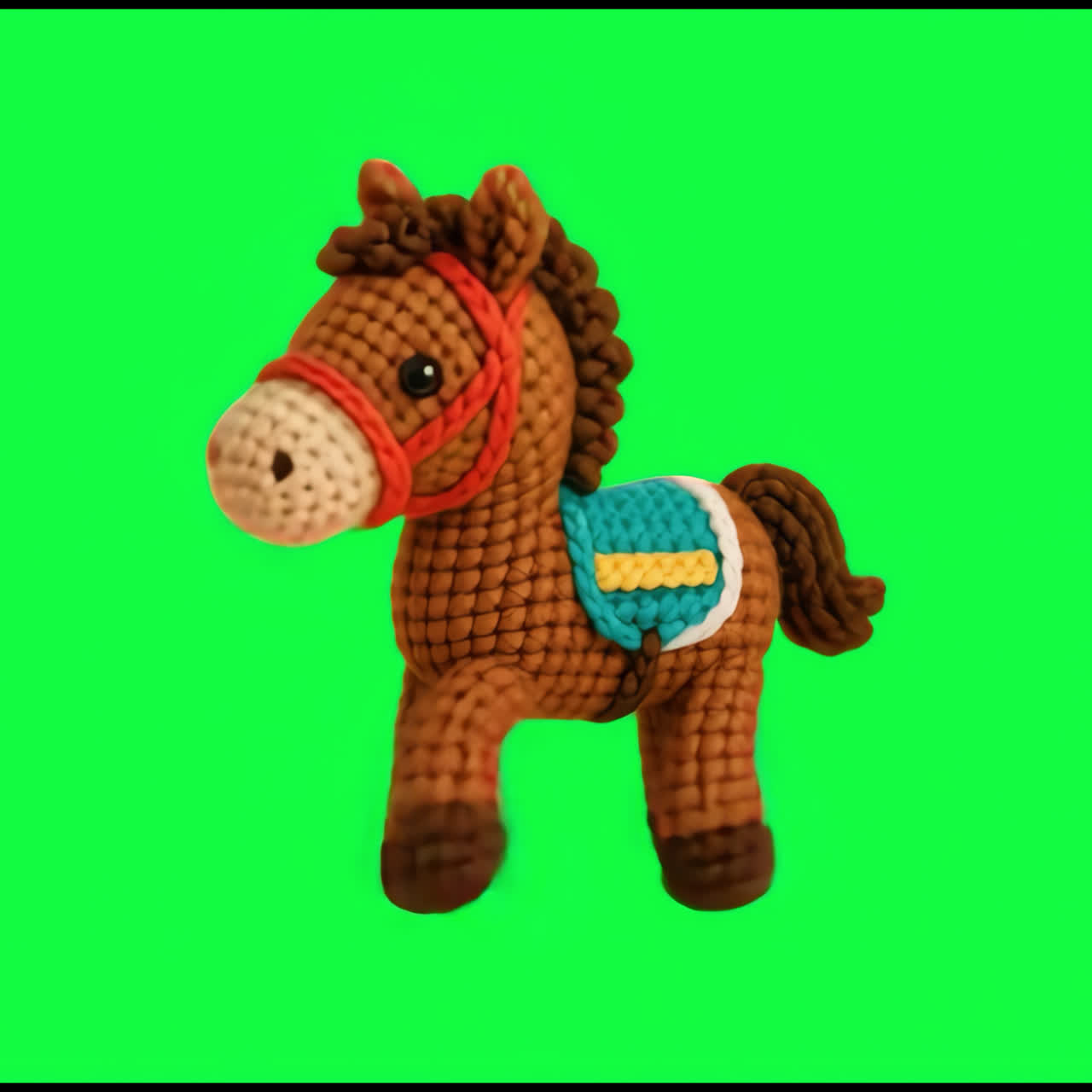 Cute crochet horse toy animation isolated asset, transparent 4K video, alpha channel, ProRes 4444