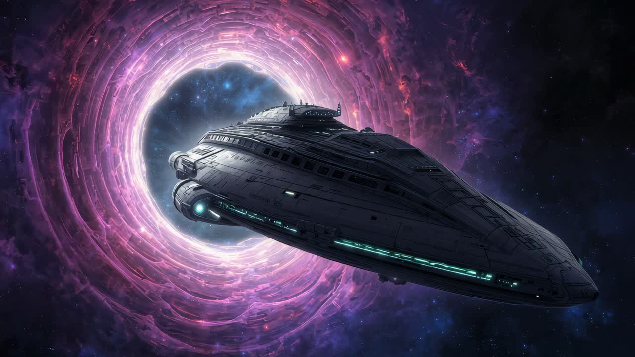 Spaceship Traveling Through a Wormhole