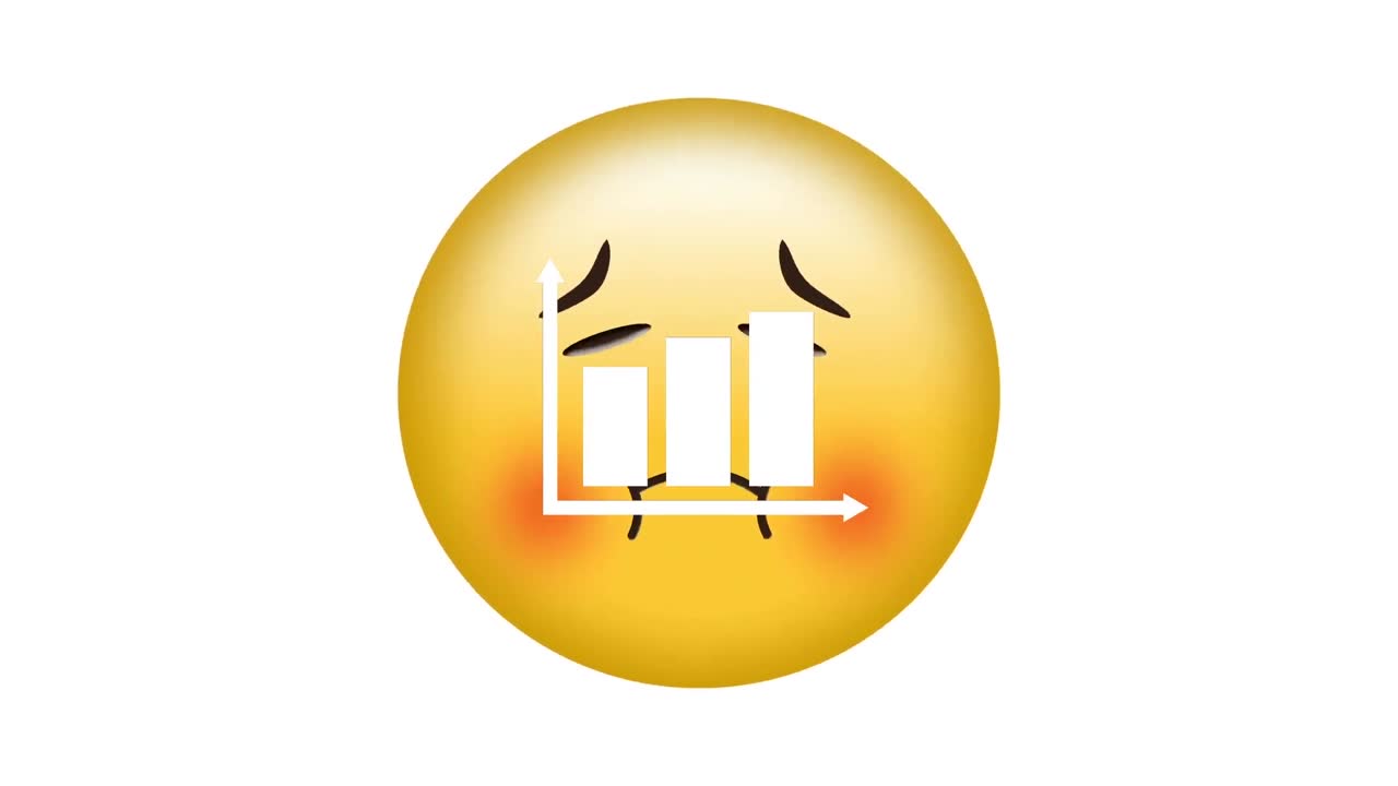 ⁇ 색 배경에 있는 아픈 얼굴 이모티콘 위에 있는 바 그래프 아이콘의 디지털 애니메이션