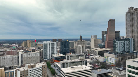 epic aerial view of peachtree center downtown atlanta skyline buildings and cityscape, moden urban city landscape, georgia, usa