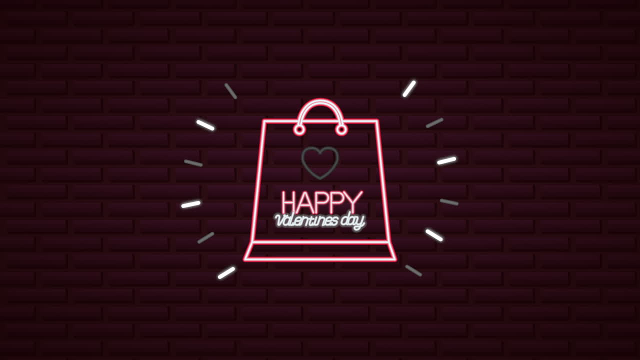 발렌타인 데이 네온 라벨 쇼핑 가방과 함께 애니메이션