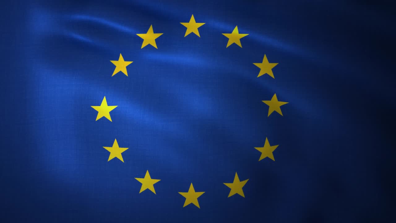 Viftande flagga av Europeiska unionen. Realistisk närbild slow motion 3D-animering