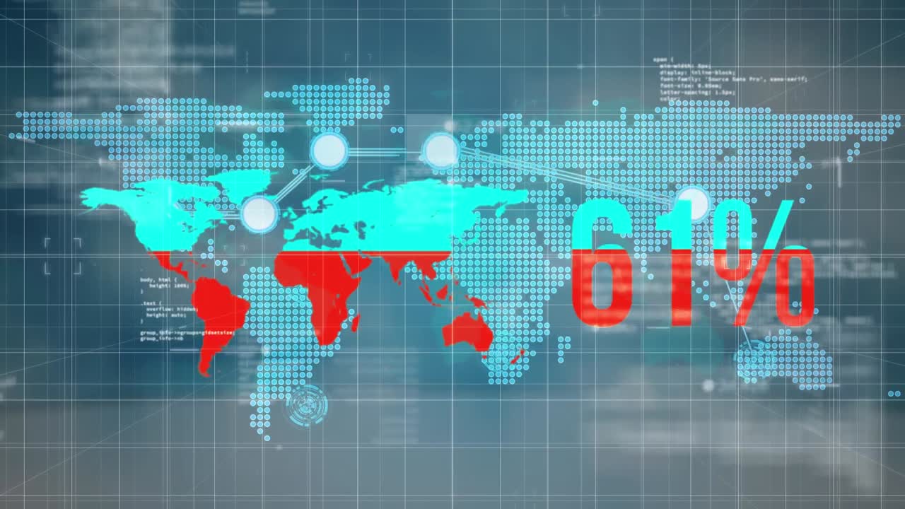 세계 지도 의 애니메이션 과 증가 하는 퍼센트 수