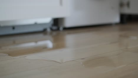 agua que se filtra de una lavadora en un entorno de cocina contemporáneo