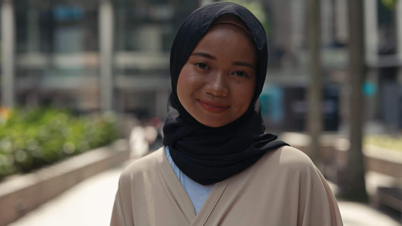 Smiling Young Woman in Hijab Portrait Outdoors