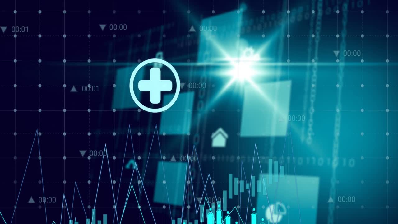 검은색 배경 위의 디지털 데이터 처리 애니메이션