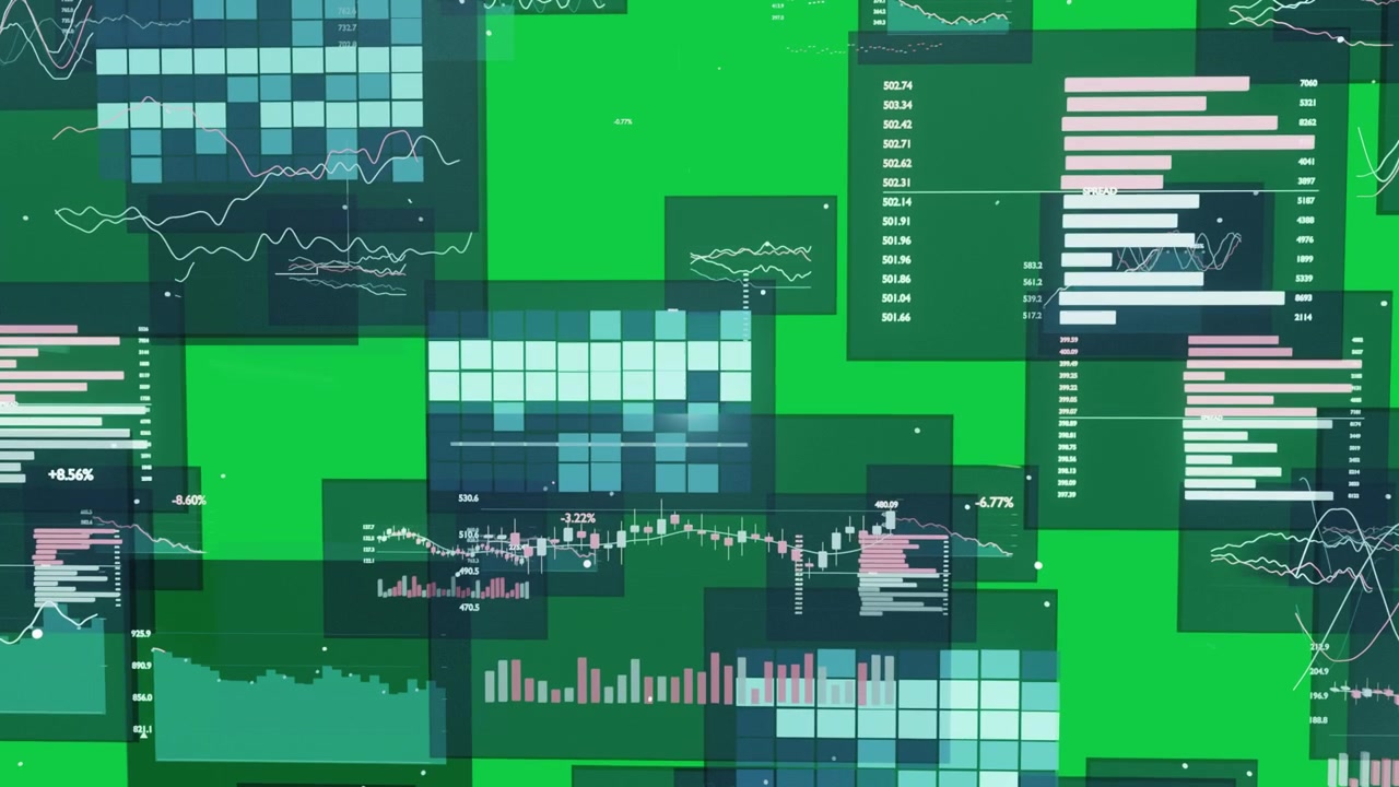 Camera moving forward, floating panels emerging and stacking to show data on transparent backdrop