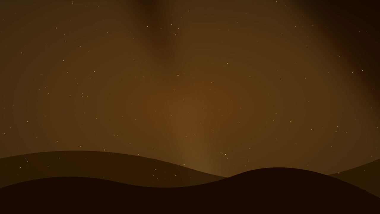 Cielo notturno dorato astratto con particelle fluttuanti e colline