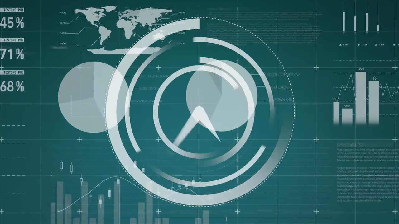 Orologio bianco e grafici in movimento su sfondo verde